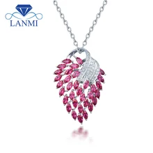 Vintage 18Kt White Gold Natural Pink Ruby Pendant Necklace Shining Diamond for Women Christmas Jewelry Gift E00153A