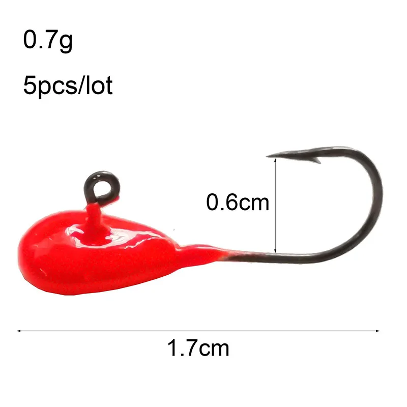 5 шт. рыболовные крючки-джиг 0,5 г 0,7 г 1,1 г мини-свинцовая джиг-джиг с головкой для ловли карпа, мягкие приманки для зимней подледной рыбалки, аксессуары - Цвет: 0.7g-red