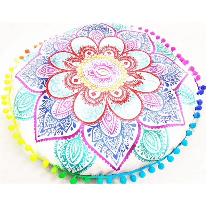 43*43CM Colorful Round Indian Mandala Floor Printed Pillows Cushions Pillows Case Textile Bohemian Pillow 