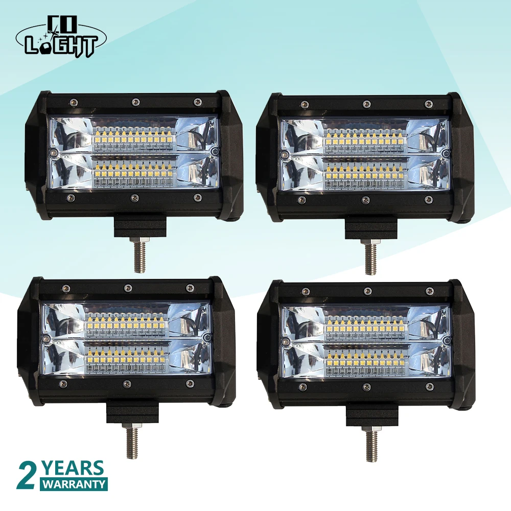 

CO LIGHT 4Pcs Off Road Work Light 72W Light Bar 5 Inch Spot Flood Running Lights for Auto Uaz Lada Vaz Tractor Car Accessories