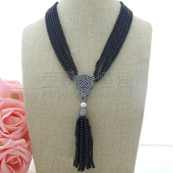 

N012003 20" 6 Strands White Pearl Round Onyx Necklace CZ Pendant