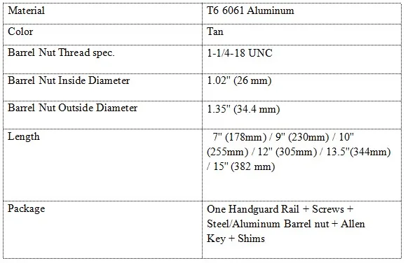 Принадлежности для охоты AR15 Тан печатных 7 ''9'' 10 ''12'' 13,5 ''15'' дюйма Бесплатная поплавок Keymod handguard рейку Системы