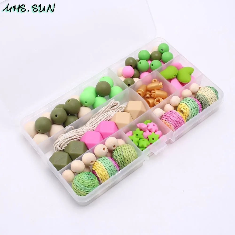 KT002 (1),$19.2.Baby Silicone Teether DIY Jewelry Beads Set Food Grade Nursing Teething Necklace Wooden Beads Chewable Accessories 