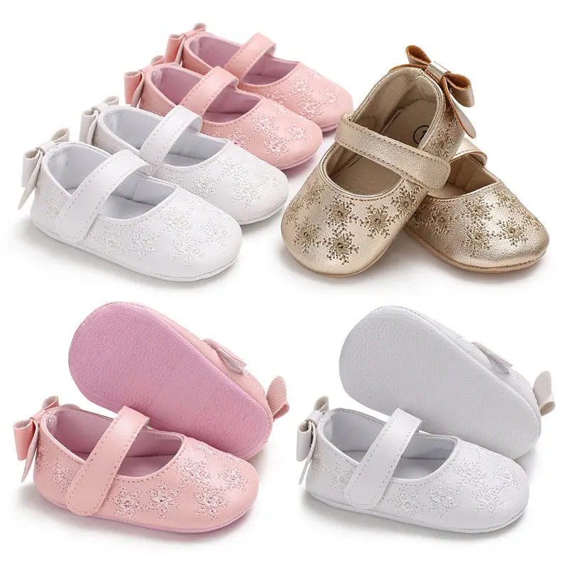 Новорожденных девочек принцесса Нескользящие лук детская обувь в цветочек мягкие кроссовки