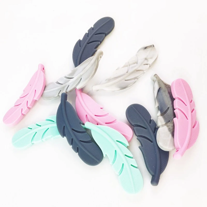 

1Pc Feather Silicone Beads Baby Teethers Molar Toy Chewable Necklace Pendant Food Grade Baby Teething Beads Shower Gifts