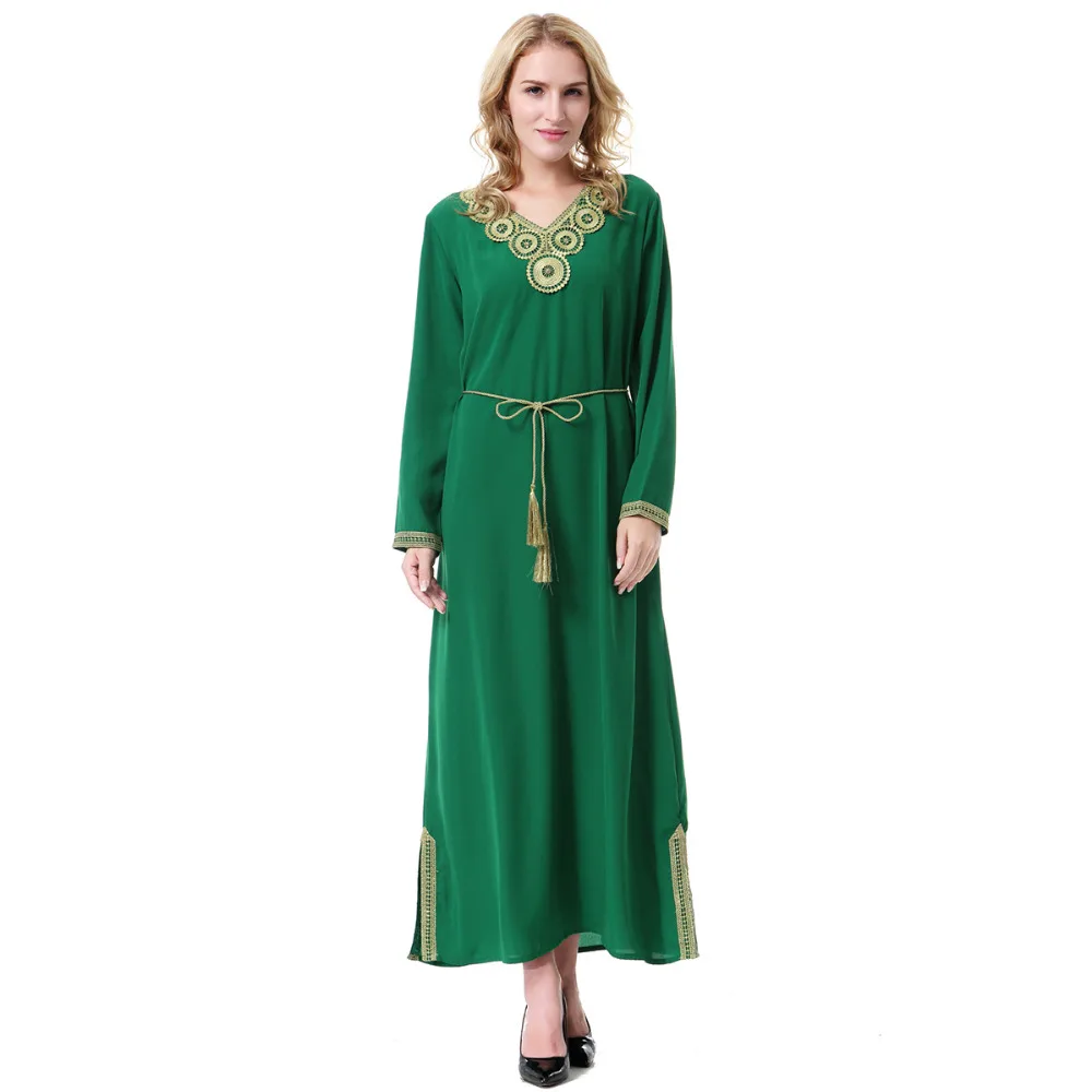 Women Linen Long Sleeve Patch Designs Appliques Hem Split 