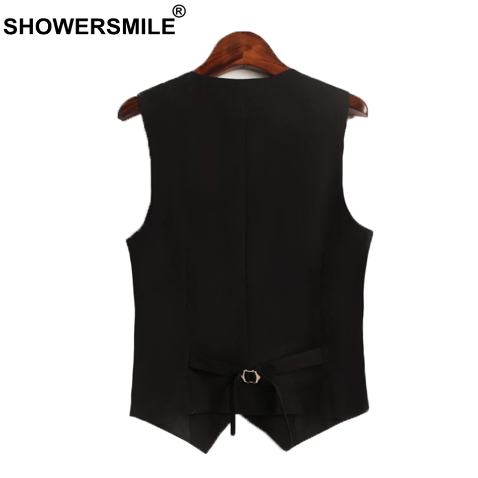 SHOWERSMILE Womens Black Waistcoat Office Lady Solid Blazer Vest Female Short Slim Fit Plain Ladies Spring Sleeveless Jackets