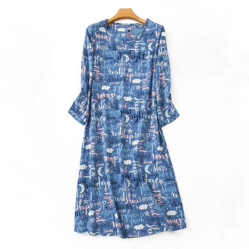 

Fresh cartoon long nightgowns women elastic cotton autumn Fashion long sleeves women sleepwear sleep dress pyjamas Hot sale
