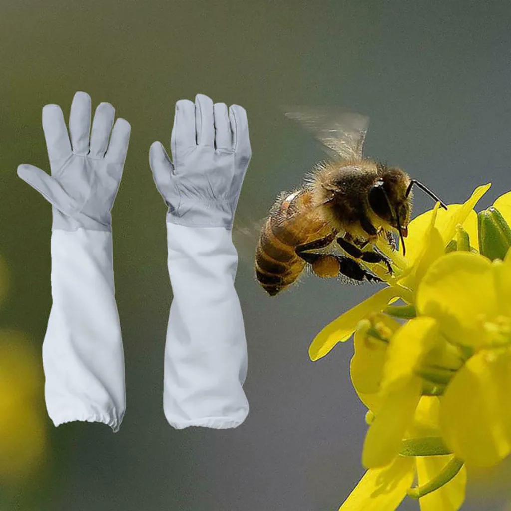 

Beekeeping Gloves Goatskin Bee Keeping with Vented Beekeeper Long Sleeves Mesh Fabric Sleeve Beekeeping Protective Glove
