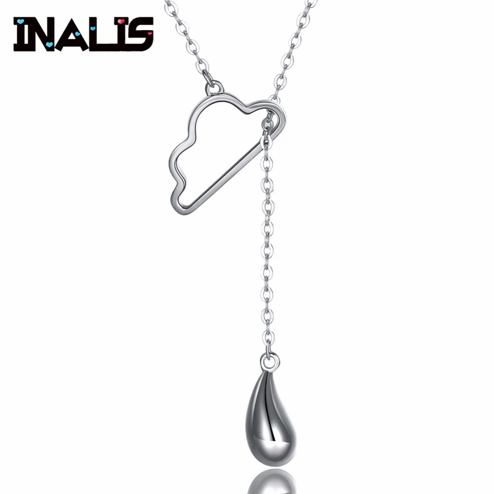 

INALIS Trendy Korea Style 925 Sterling Silver Necklace Length Adjust Long Chian Cloud Waterdrop Pendant for Women Fine Jewelry