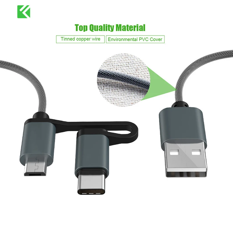 2 в 1 QC3.0 usb type-C кабель зарядного устройства для телефона Android Универсальный Micro USB кабель быстрой зарядки для смартфона