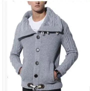 

New Autumn and Winter Men Warm Sweaters Plus Size Tops Coarse Wool Clothing Thick Turtleneck Clothes Single Breasted Elastic