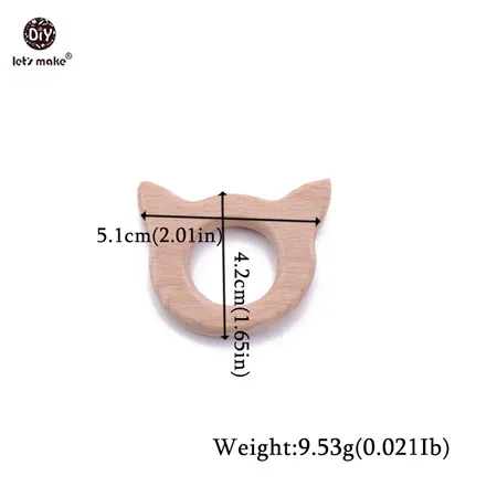 Let's Make 1PC Baby Teether Animal Wood Rings Elephant Camera Heart BPA Free Wooden Teether Nursing Accessorie Teething Toys cat