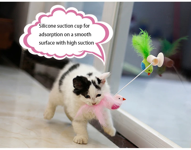 Кошка Птица интерактивная игрушка палочка-Дразнилка с перьями на присоске Окно, кошка скребок кошачья мята птица Фаршированные Плюшевые игрушки для кошек товары для домашних животных