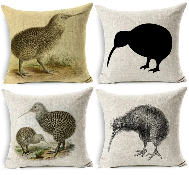 Hand Painting Kiwi Bird Cushion Cover Retro Vintage Style New Zealand