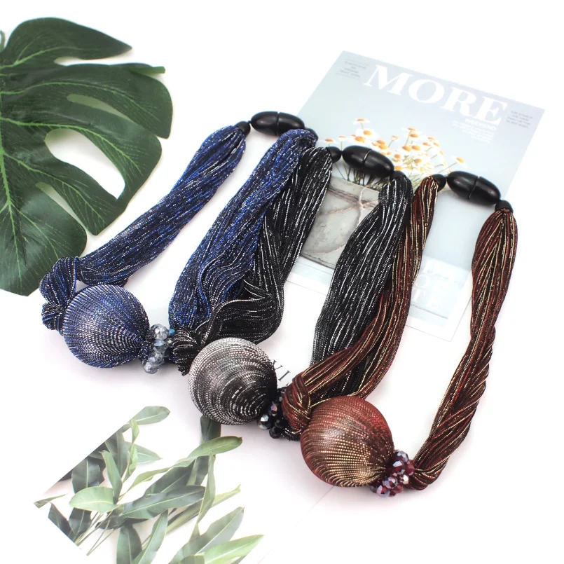 MANILAI Silk Wrap Big Simulated Pearl Choker Necklaces For Women Fashion Jewelry Crystal Beads Collar Statement Pendant Necklace