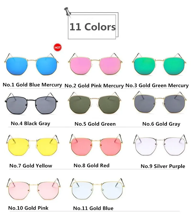 Модные солнцезащитные очки для женщин, брендовая дизайнерская маленькая оправа, полигоновые прозрачные линзы, солнцезащитные очки для мужчин, Винтажные Солнцезащитные очки, шестигранная металлическая оправа