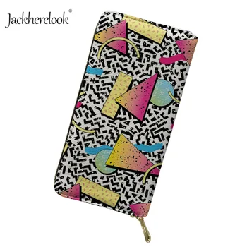 

Jackherelook Retro Black And White Memphis Pattern Women Long Wallet Leather Clutch Purse Ladies Coin Money Bag ID Card Holders