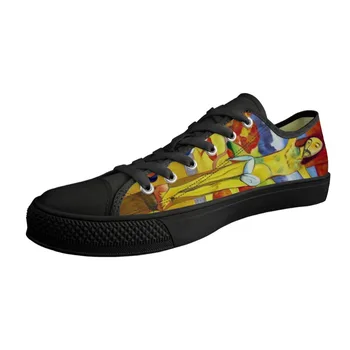 

2019 Hot Selled Canvas Vulcanized Shoes for Male Men Shoes Low top Black Breathable Lace-up Sneakers Painting Print Paul Gauguin