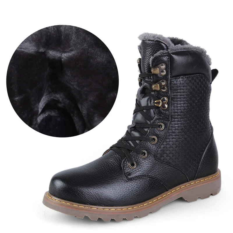 Мужские зимние ботинки ручной работы мужские Ботильоны водонепроницаемые теплые зимние ботинки на меху Мужская обувь; chaussure homme; Прямая поставка - Color: black fur