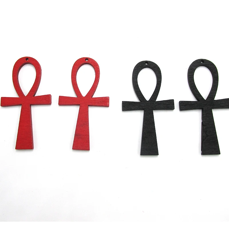 Деревянные серьги Анкх 6 см разные цвета: красный и черный|earrings red|wood ankh earringsblack color