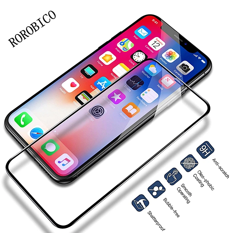 

ROROBICO Luxury Full Coverage Protective Tempered Glass For iPhone 6 6S 7 8 plus X XR XS MAX Screen Protector Film
