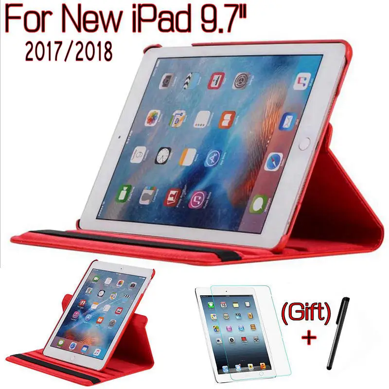 

New 360 Degree Rotating Stand Smart PU Leather Case for iPad 9.7" 2017 2018 Tablet Funda Cover Shell With Auto Sleep/Wake+Gifts