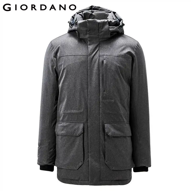 Giordano Men Duck Down Jacket Men Grey Duck Down Detachable Mid-long Down Jacket Machine Washable Windproof Doudoune Homme Warm - Image 2