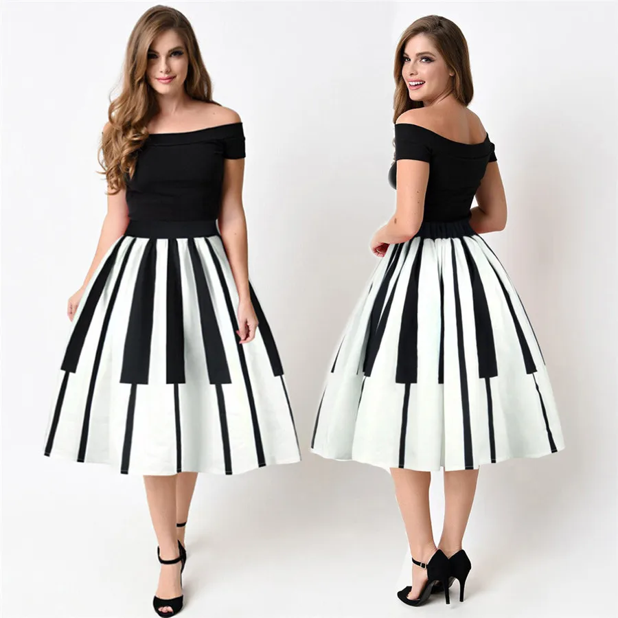 Buy Summer Off Shoulder Piano Keys Printed Skirt High Waist Slim Skirt Thin