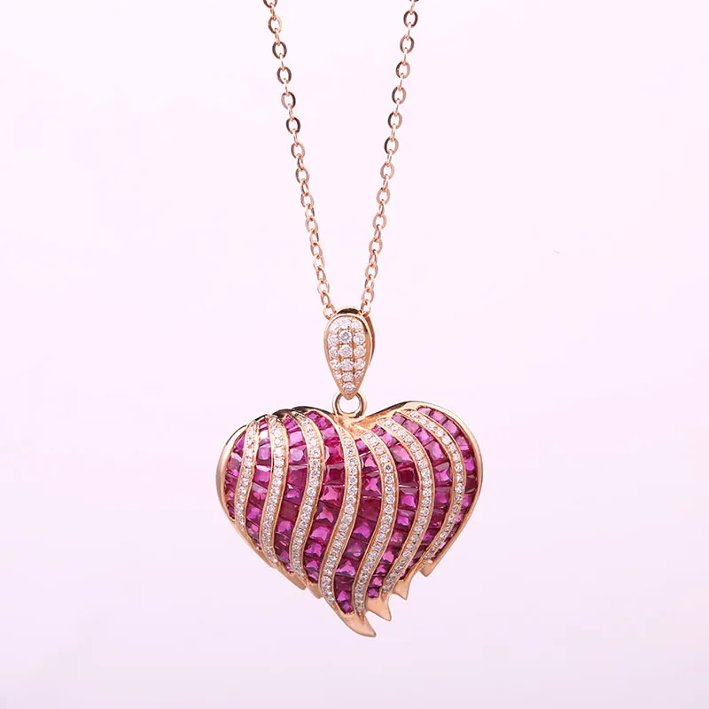 

Robira Fashion Heart Shape Natural Ruby Pendant Necklace 18K Rose Gold Diamond Jewelry for Women Pendants Necklaces wholesale