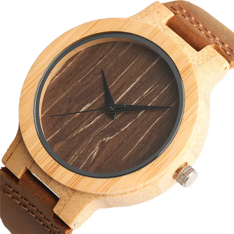 Casual Men Women Nature Wood Wristwatches Simple Bamboo Sliced Pattern Genuine Leather Strap Minimalist Wooden Watch Clock Gifts (28)