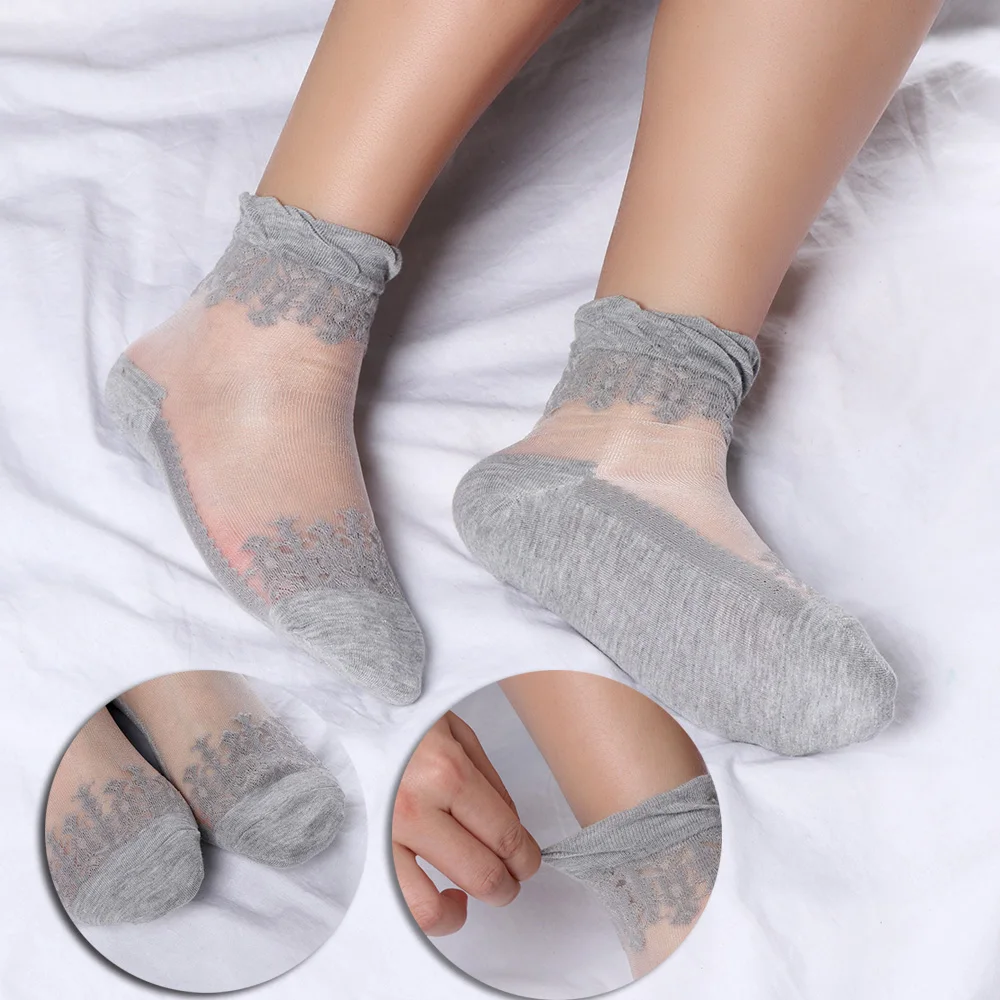 New 1 Pair Women Summer Soft Invisible Socks Sheer Silk Cotton Elastic