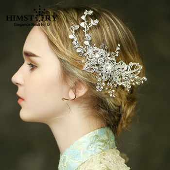 

Handmade Crystal Beads Bridal Hair Accessories Floral Leaves Wedding Hairpins Headdress Girl's Tiaras Hairwear Jewelry