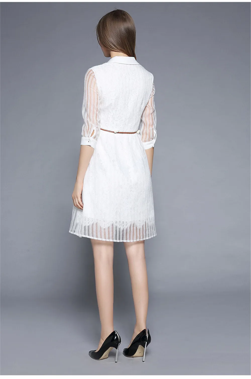 Fashion White Sweet Dress 2017 Summer&Autumn High Quality Chiffon Half Sleeve Casual Party Dress Hollow out Sashes Pearl Vestido (7)