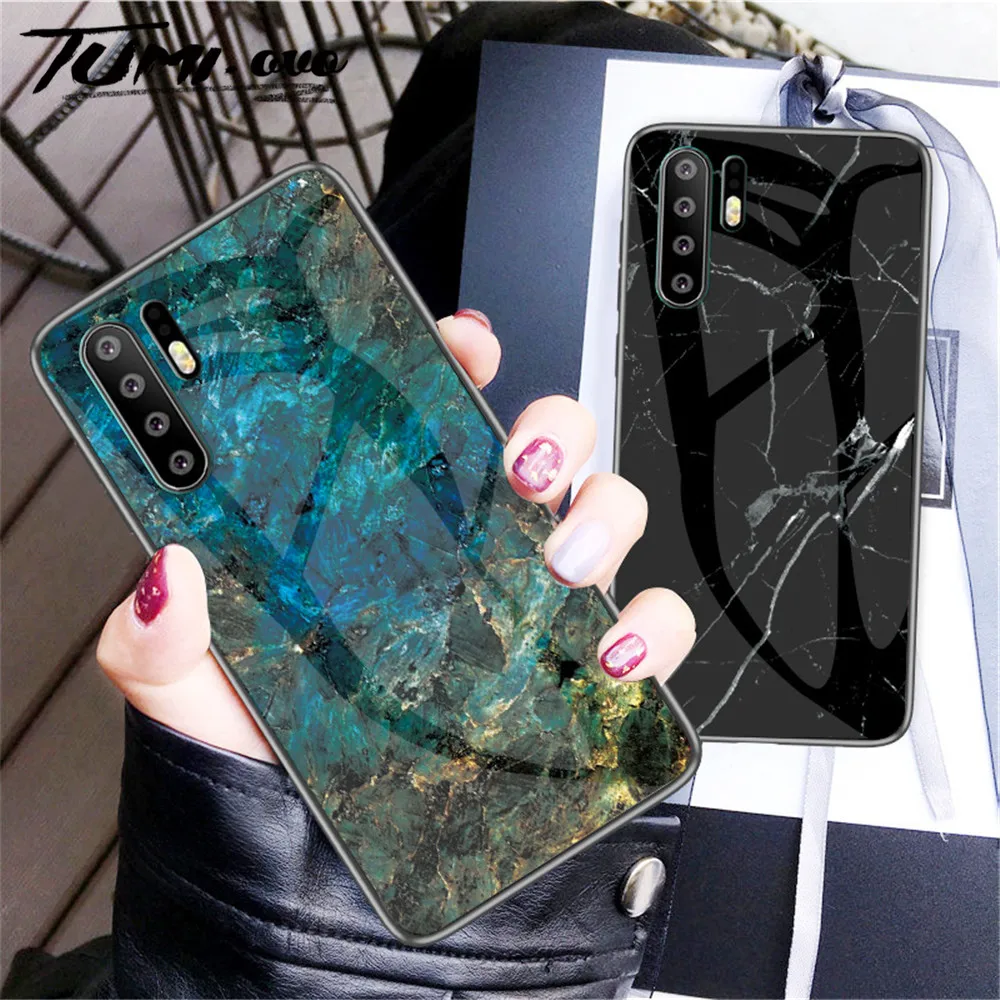 Мягкий силиконовый чехол с мраморным закаленным стеклом для Huawei P9 Plus P10 Lite P20 Pro P30