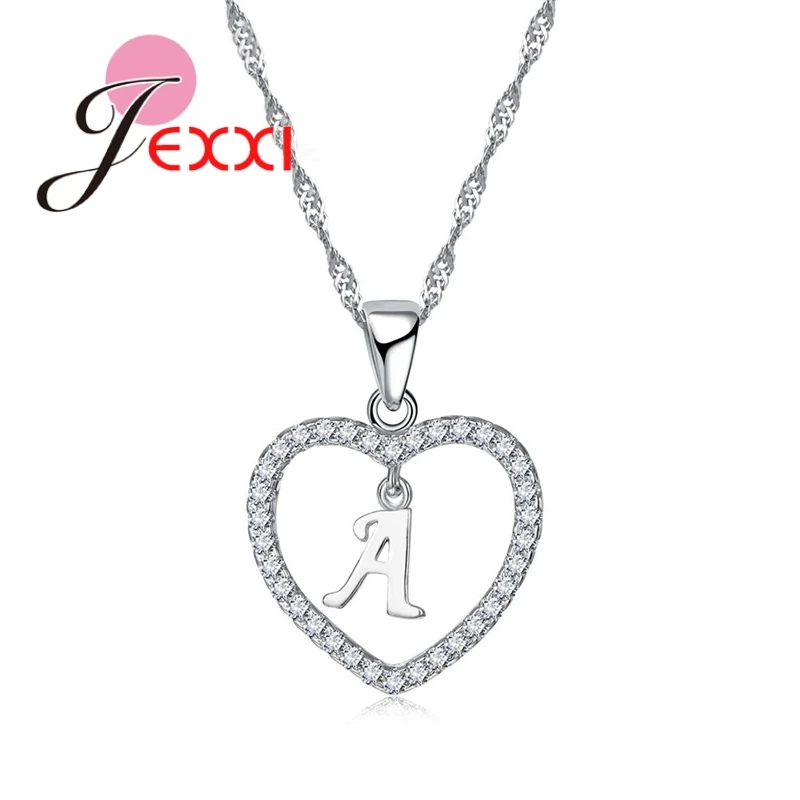 

New Fashion Letter Name 925 Sterling Silver Necklace For Women Girls DIY Gift Long Chain Heart Jewelry High Quality