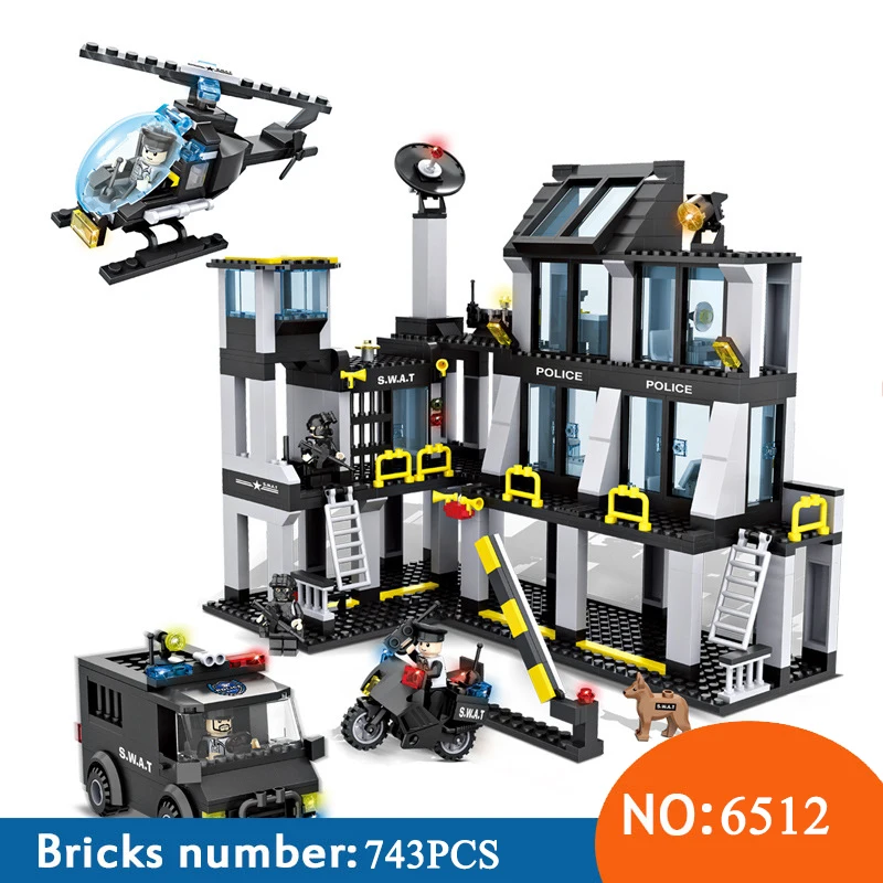 

HSANHE 6512 Police station SWAT Hotel De Police doll Military Series 3D Model building blocks city Boy Toy hobbies Gift