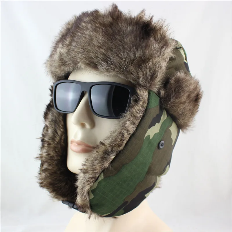 الجيش السوفياتي منفذها القبعات الشتاء تروبر قبعة الصياد Ushanka الروسية قبعة مع فو الفراء الرياضة في الهواء الطلق التزلج الدافئة الأذن اللوحات ...