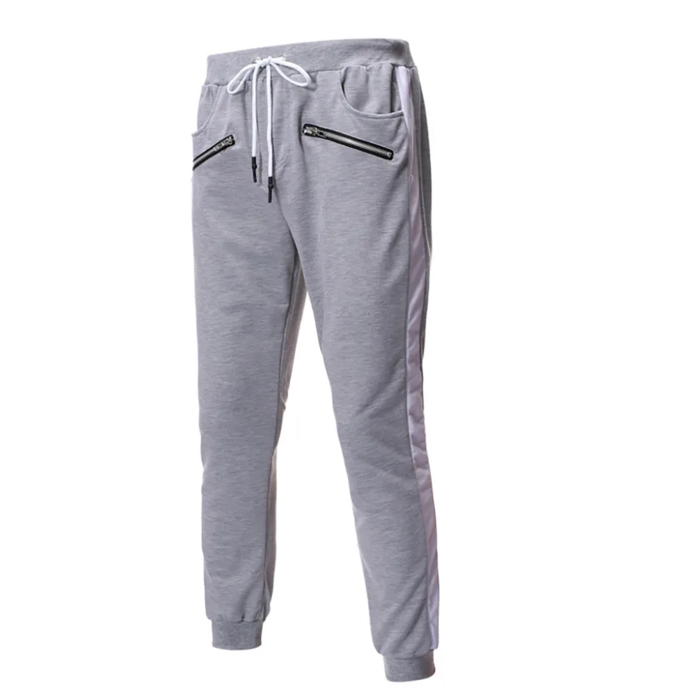 2019 Men's zipper solid color jogging pants casual pocket sports cargo pants outdoor sports harem pants men Quick drying 40J6 (14)