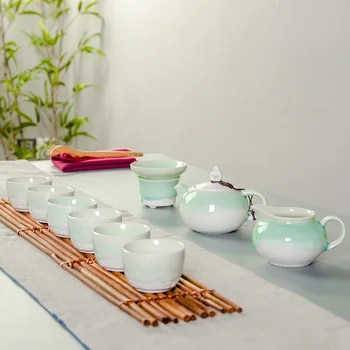 

Porcelain Celadon Tea Set Kung Fu Pot Infuser Gaiwan Teapot Serving Teacup Drinkware Chinese Ceramic Crafts B008