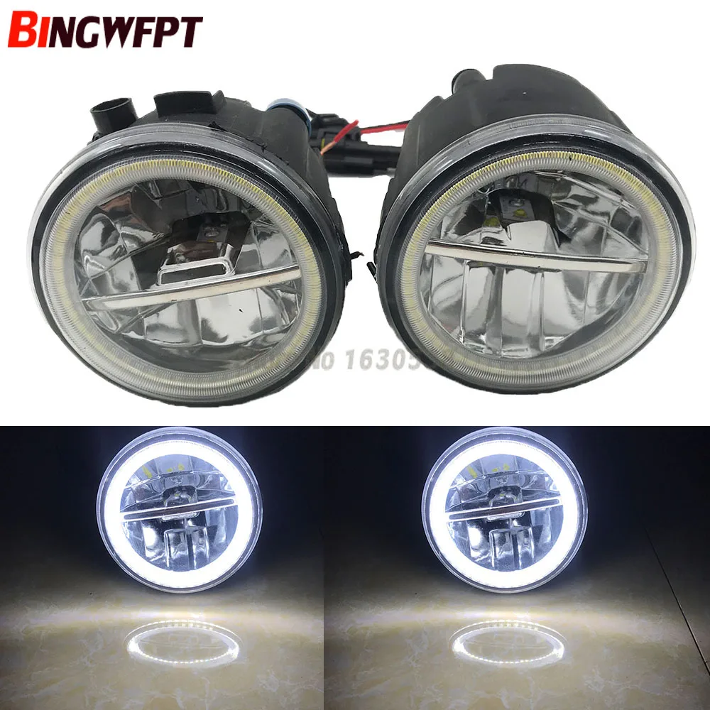 

2x Angel Eyes Fog Lamp Assembly Super Bright Fog Light For Nissan Tiida Juke Patrol 3 Y62 2006-2015 Led Fog Lights DRL Lamps