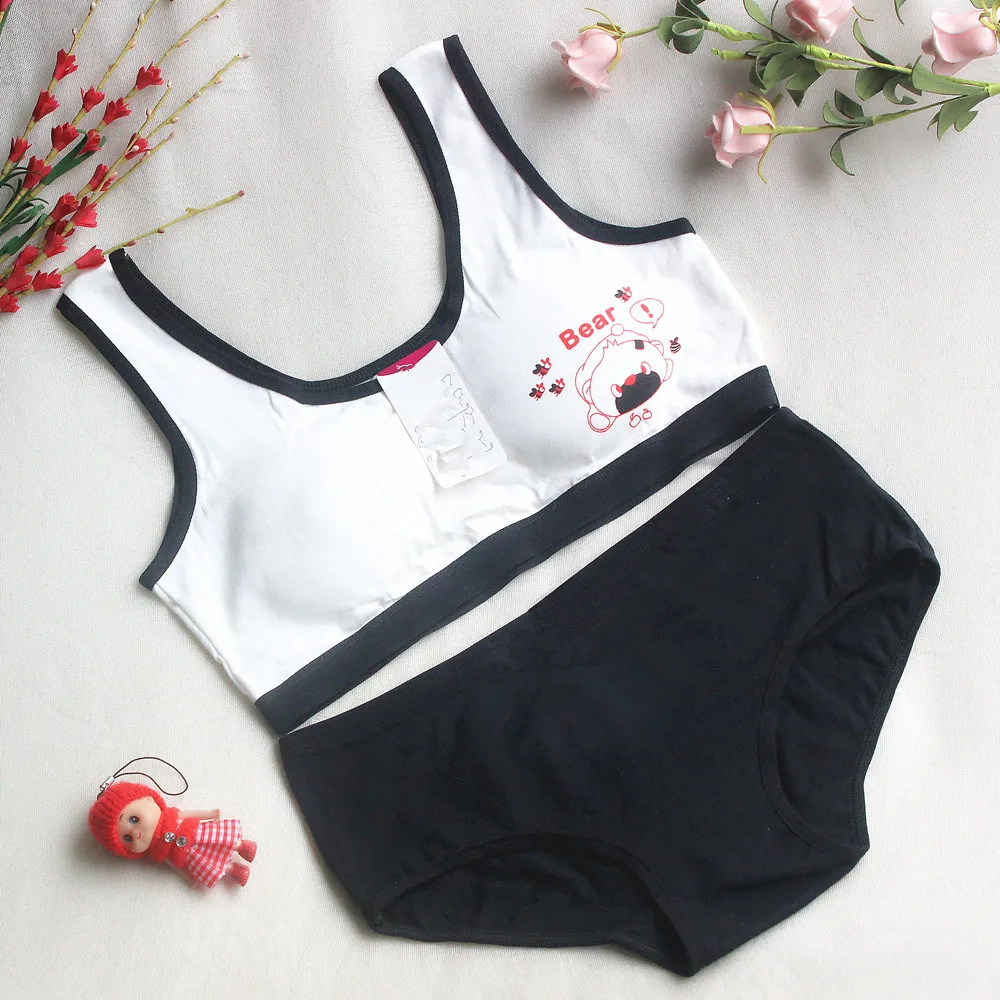 New Lovely Bra Girls Underwear Cotton Bra Vest  Briefs Sets Children Underclothes Sport Undies Bustier Crop Top wholesale