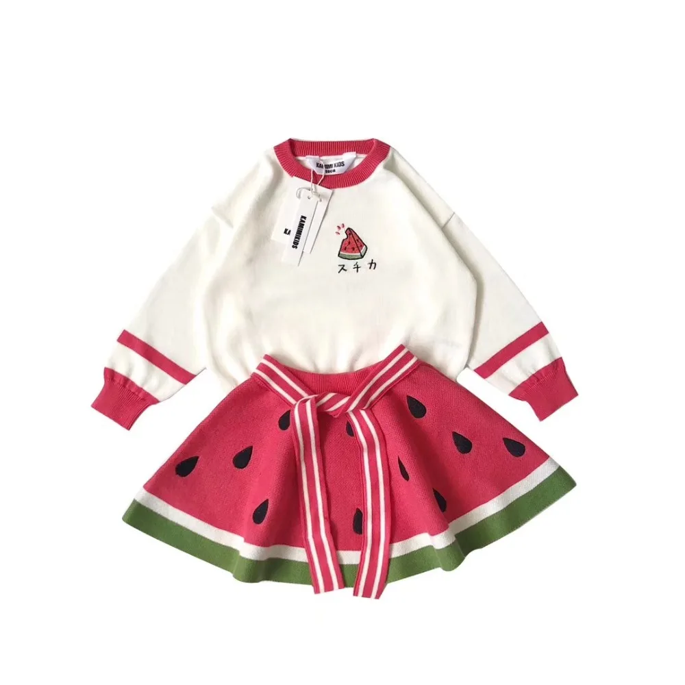 Комплект одежды для малышей из 3 предметов; комплект одежды с рисунком арбуза; милый свитер для маленьких девочек; юбка и сумка