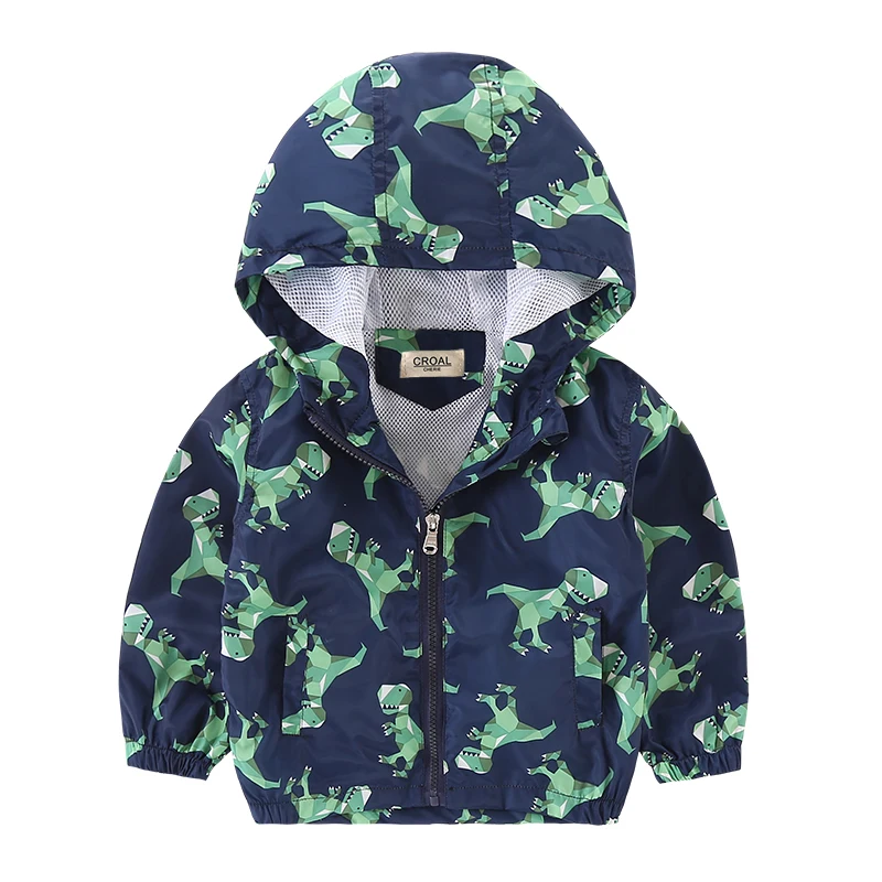 CROAL CHERIE 90-130cm Dinosaur Printing Kids Boys Jacket Navy Windproof Spring Autumn Outerwear & Coats Children Clothes (2)