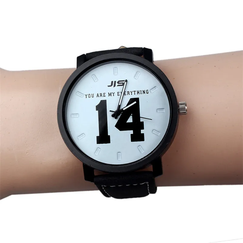 

lovers watch luxury New Fashion Hot Selling Quartz Faux Black Leather Band Men's Wrist Watch with Number 13 and 14 Relojes Relog