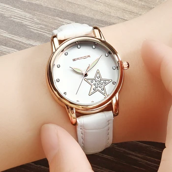 

2018 SANDA Fashion Star Dial Women Watches Luxury Golden Leather Ladies Watch Women Dress Clock Calendar relogio feminino P200