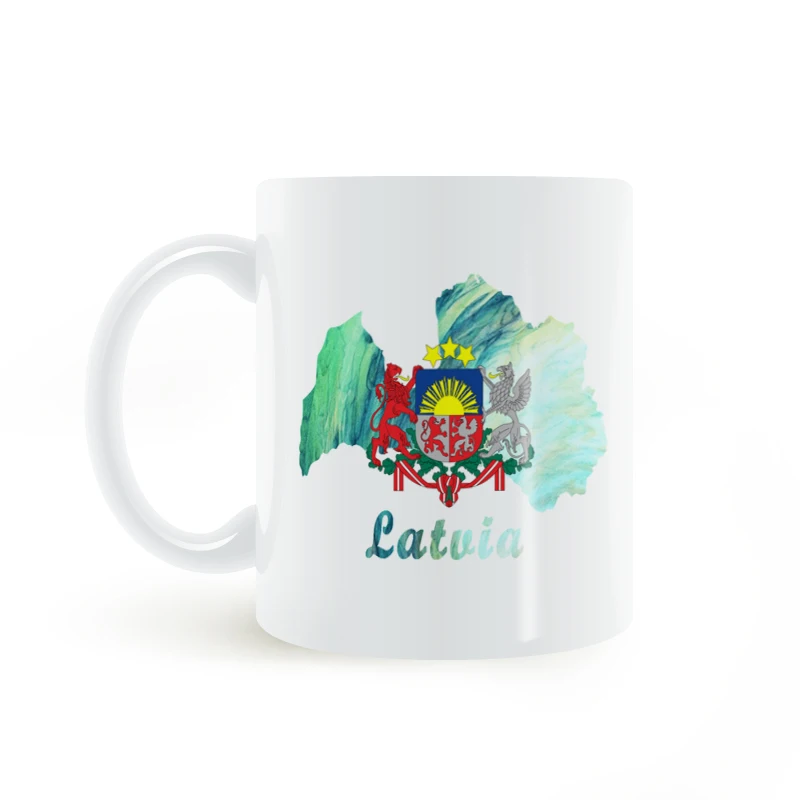 

Lion Griffin Coat of Arms Latvia Map Mug Coffee Milk Ceramic Creative DIY Gifts Home Decor Mugs 11oz T190