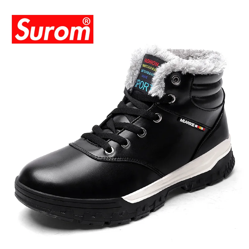 

SUROM Winter Autumn Outdoor Boots Men Shoes Male Adult Casual Ankle Rubber Anti-Skidding Boots Men Snow Shoes Plush size 39-48
