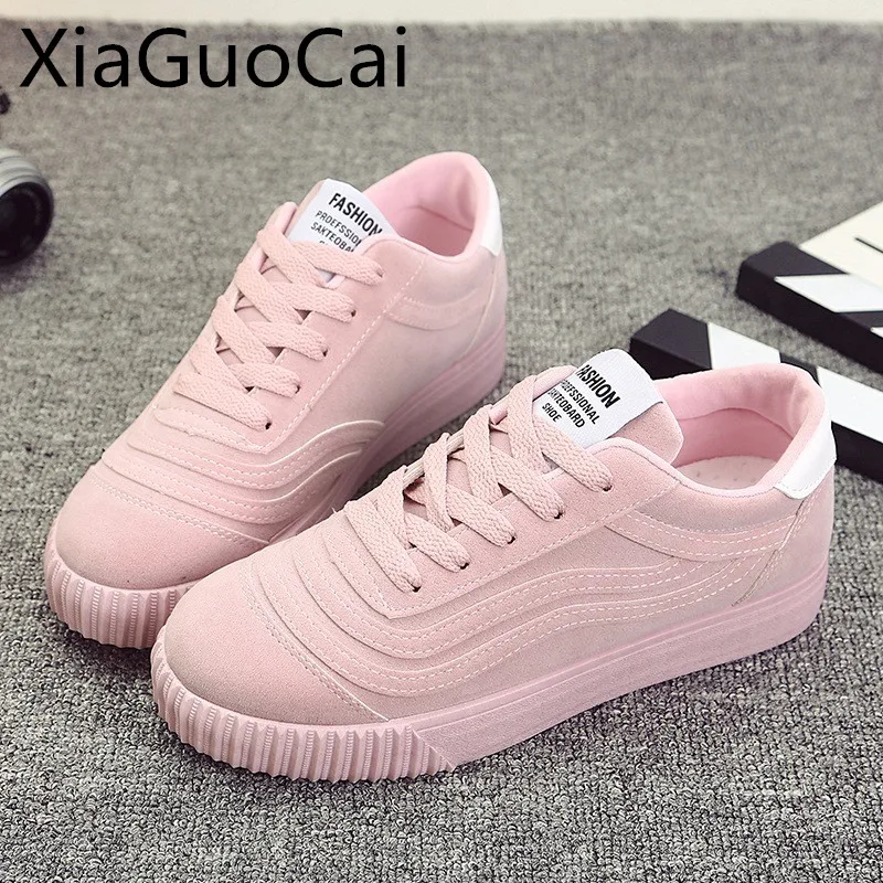 

High Quality Women's Casual Shoes Autumn Brand Flats for Gril Lace-up Pink Flats for Ladies Female Solid Trainer Shoes