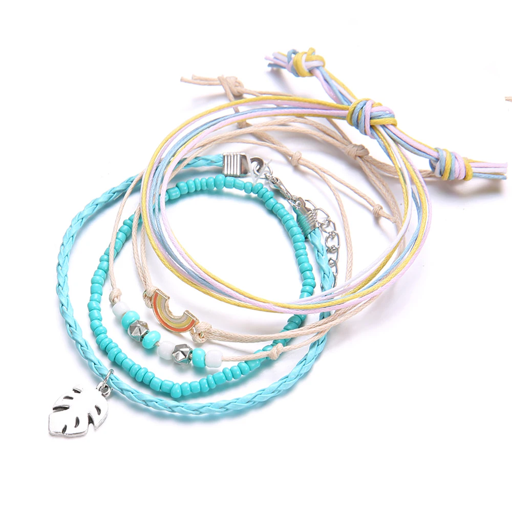 5-unids-set-Arco-Iris-colgante-de-hoja-Boho-Cadena-de-cuerda-de-cuentas-pulsera-para (2)